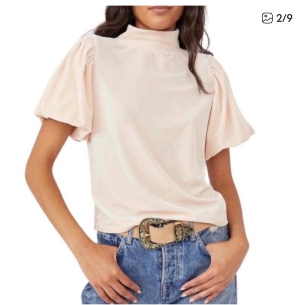 Free People Claudia Velvet Top in Champagne Toast - Size S